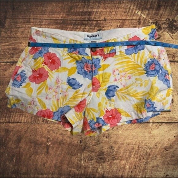 Old Navy Floral Hawaiian White Blue Pink Yellow Flower Canvas Shorts Women 4 - Picture 5 of 8